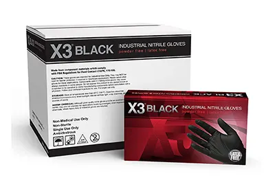 Image: AMMEX X3 Industrial Disposable Black Latex Free Nitrile Gloves (by Ammex)