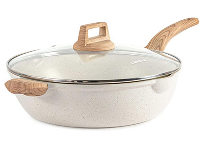 Image: Carote 12.5-inch White Nonstick Deep Frying Pan with Lid