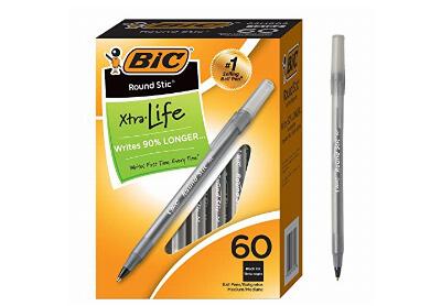 Image: BiC Round Stic Xtra Life 1.0mm Black-Ink Ball Pens 60-count